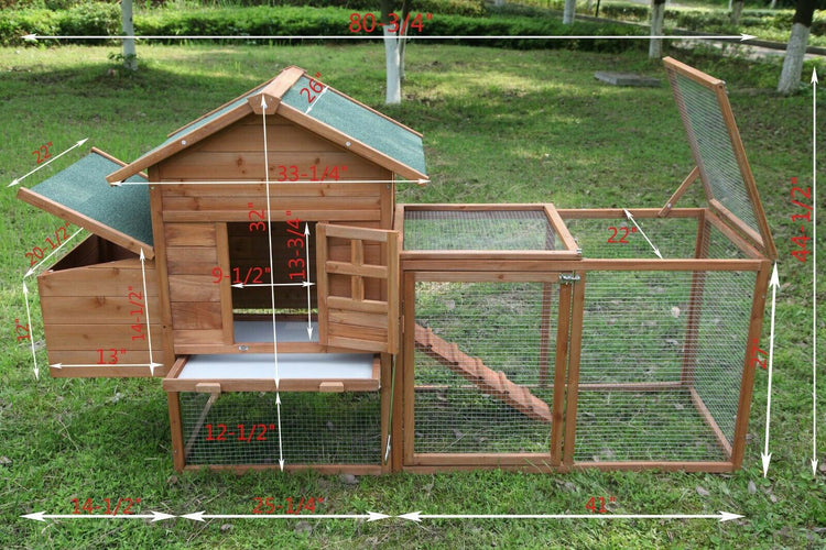 Chicken Coop w/  Run and w/Nesting Box 80''